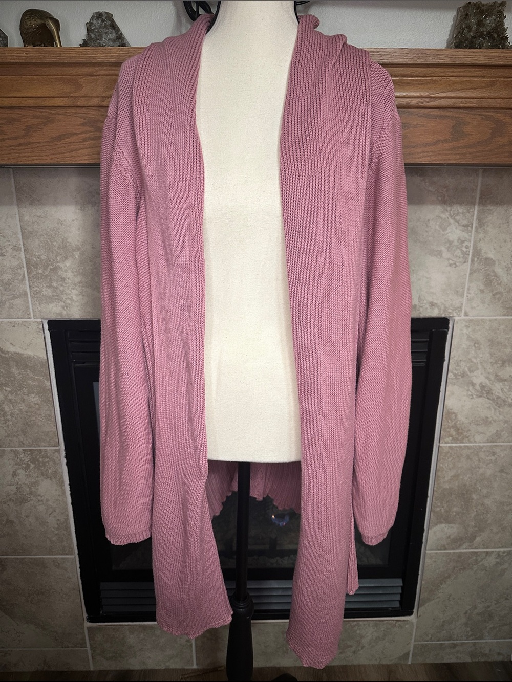 Adrienne Vittadini 2X Dusty Rose Cable Knit Longline Open Cardigan Sweater Plus